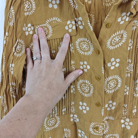 Boden Womens US 10 Yellow White Floral Pleated Button Front Knee Length Dress - Picture 6 of 12